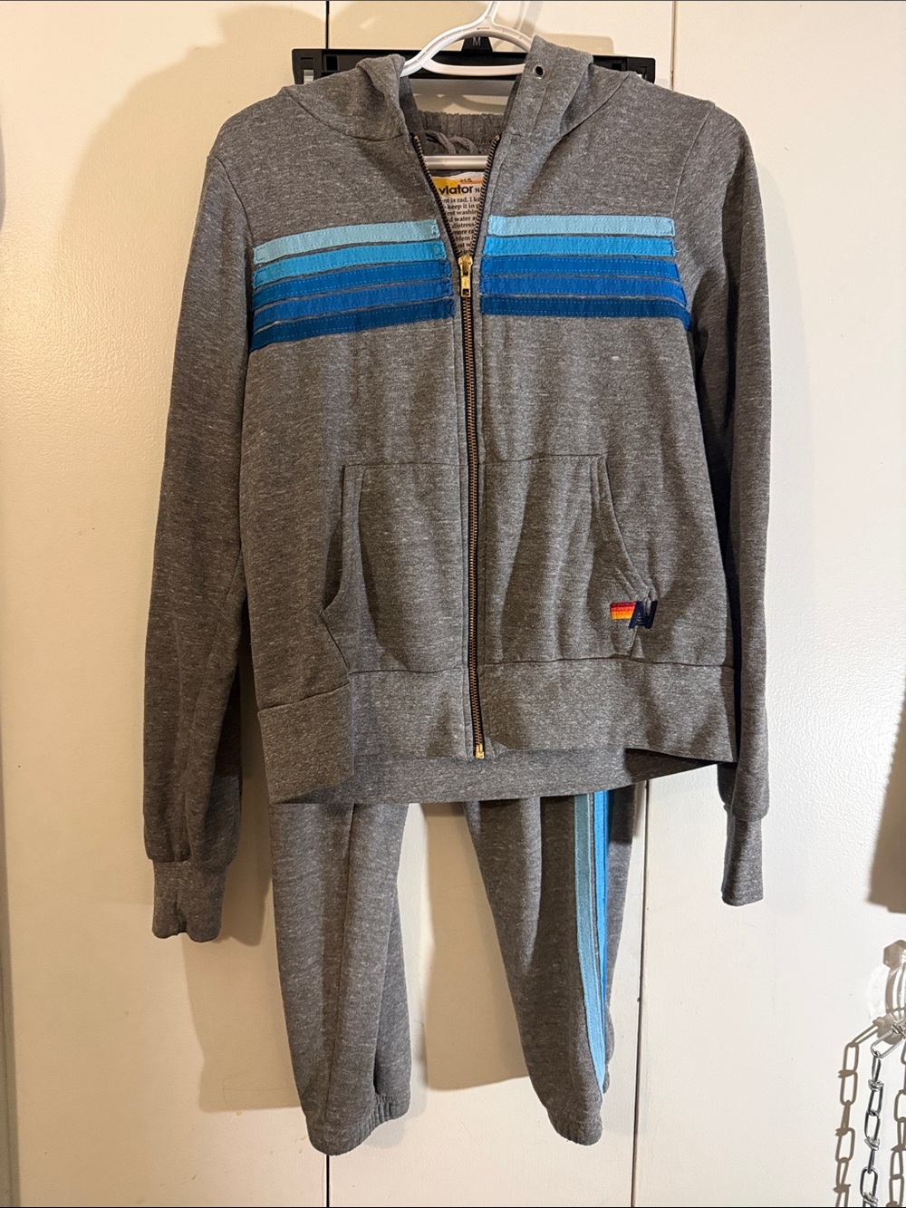 Aviator Nation Gray Zip-Up SET with Blue Stripe Accents